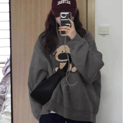 加绒加厚宽松纯棉设计感圆领卫衣