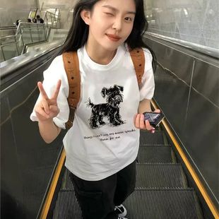 宽松半袖 白色正肩纯棉短袖 美式 t恤女2025新款 体恤设计感上衣 夏季