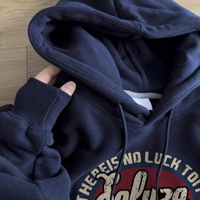 加绒加厚宽松纯棉设计感连帽卫衣