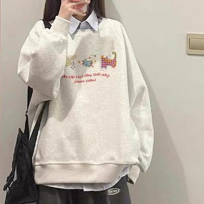 加绒加厚圆领卫衣设计感纯棉宽松