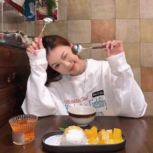 纯棉美式白色圆领无帽卫衣女2026新款爆款春秋薄款小个子宽松上衣