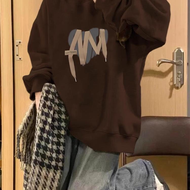 加绒加厚圆领卫衣设计感纯棉宽松