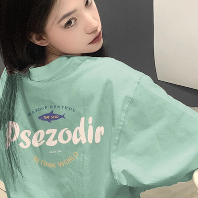 短袖设计感小众重磅印花纯棉男女