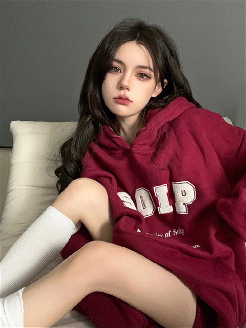 加绒宽松纯棉美式印花连帽卫衣