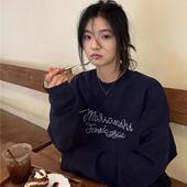 爆款 纯棉美式 复古字母圆领卫衣女秋冬2025新款 加绒加厚宽松上衣潮