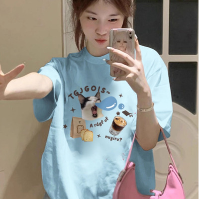 短袖设计感小众重磅印花纯棉男女