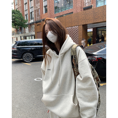 加绒宽松纯棉美式复古印花卫衣