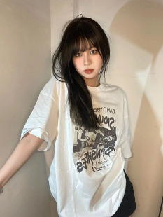 ins潮牌oversize宽松纯棉上衣 美式 复古印花短袖 t恤女2025新款 夏季