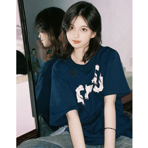 短袖美式复古常规印花纯棉女