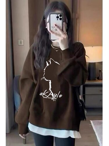 加绒加厚宽松纯棉美式复古卫衣女