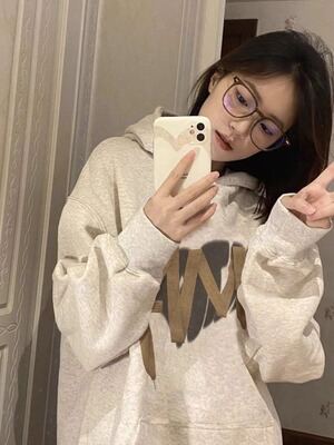 加绒加厚宽松纯棉印花连帽卫衣