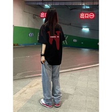 100%纯棉黑色短袖t恤女2025新款夏季宽松设计感小众半袖潮牌上衣