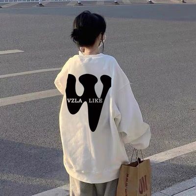 加绒宽松纯棉美式复古无帽卫衣