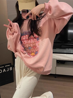 加绒加厚宽松纯棉慵懒风卫衣