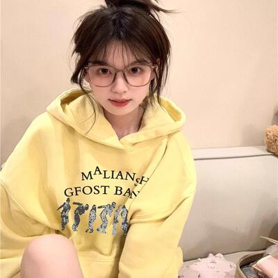 加绒加厚宽松纯棉设计感连帽卫衣