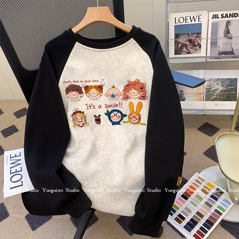 宽松纯棉美式慵懒风撞色圆领卫衣