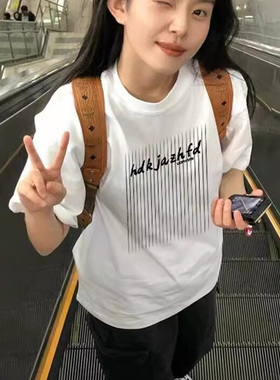 纯棉白色短袖t恤女2025新款爆款夏季美式宽松正肩设计感半袖上衣