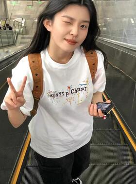 纯棉白色短袖t恤女2025新款夏季美式宽松小众设计感半袖体恤上衣