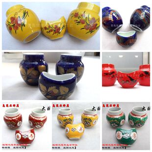 大欧鸟笼景德镇烧制画眉鸟食罐水杯沙杯三件套万寿无疆/吉蓝