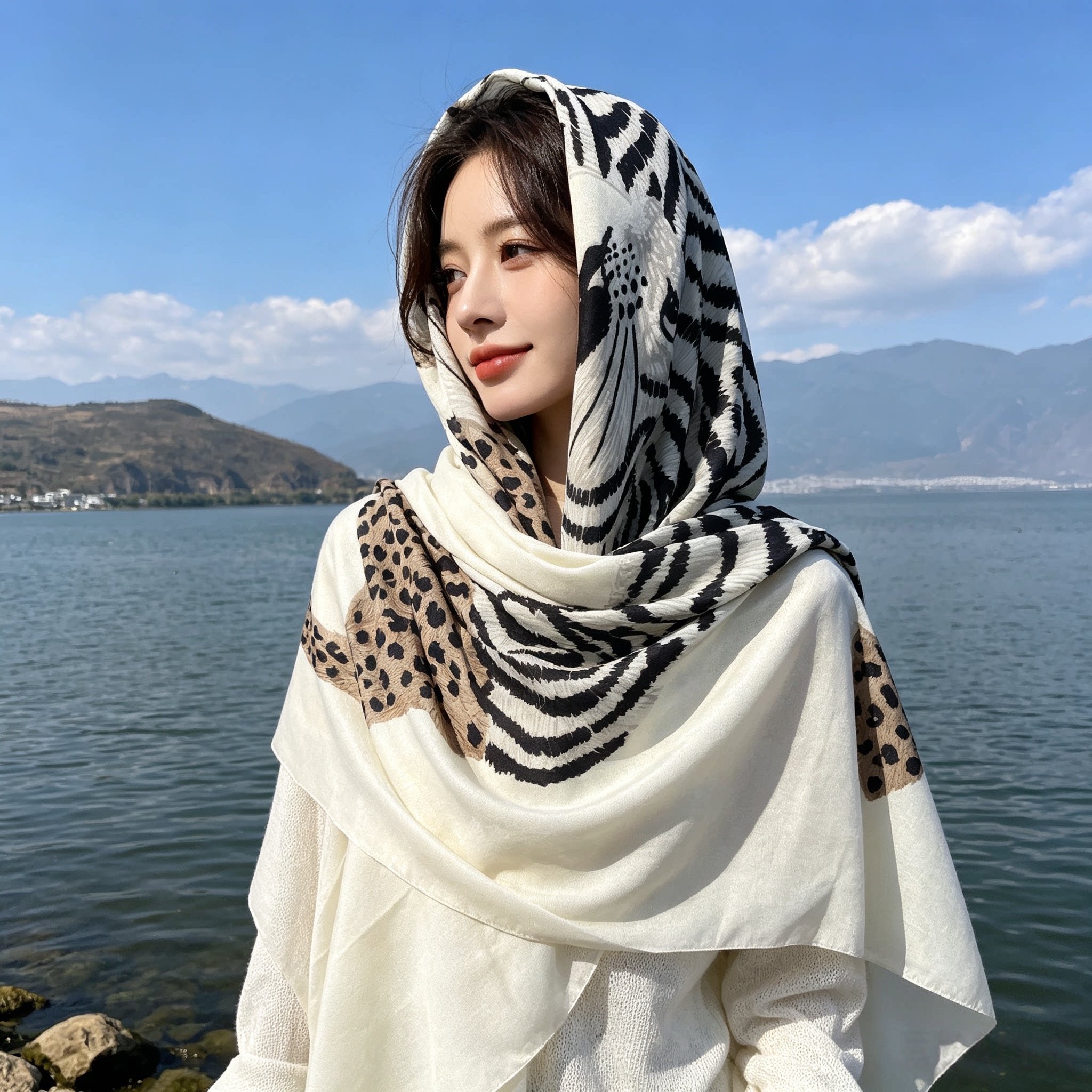 老钱风丝巾女夏季薄款旅游度假防晒头巾轻奢高级感空调房披肩围巾