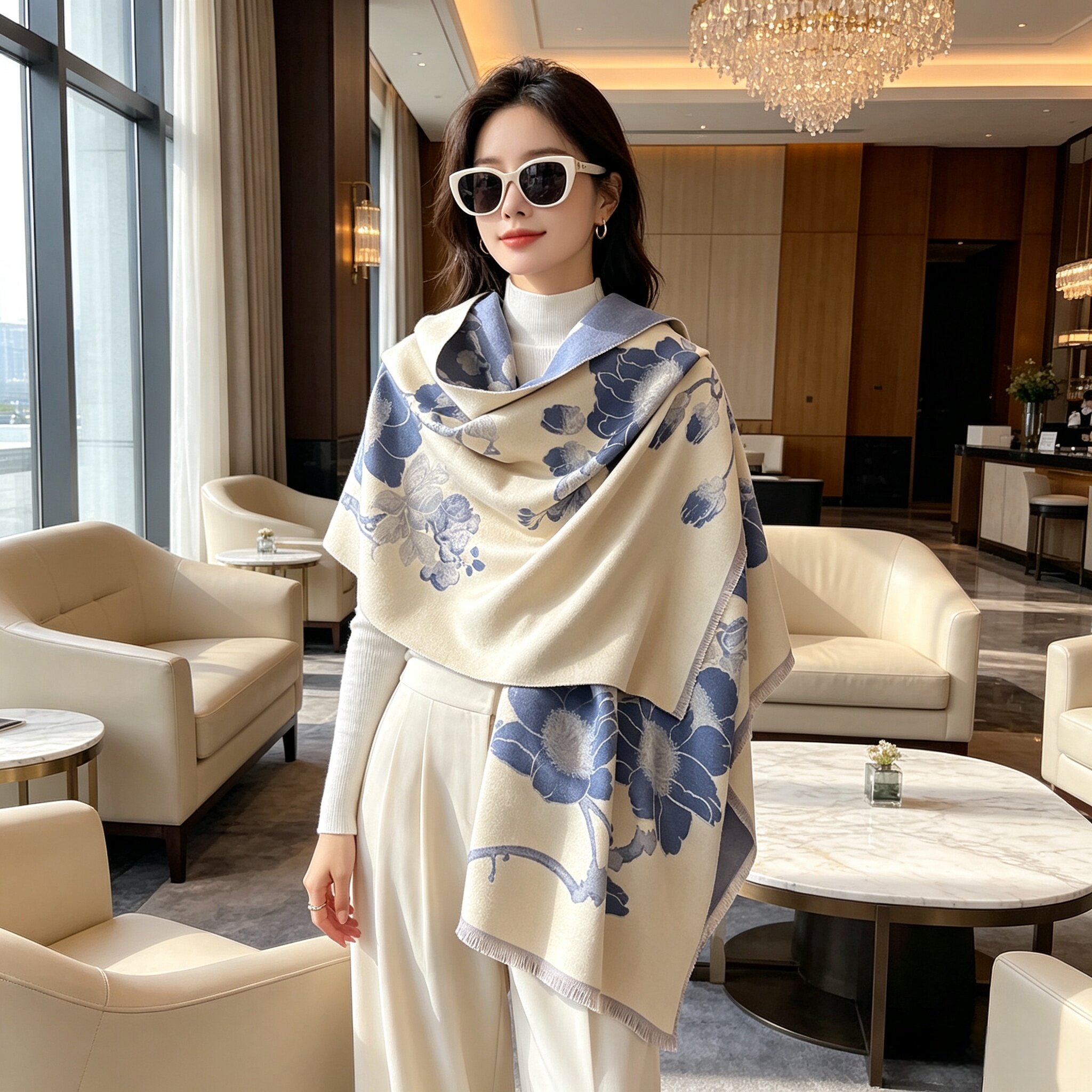 高级感梅花提花围巾女秋冬季加厚保暖韩版空调披肩百搭气质围脖