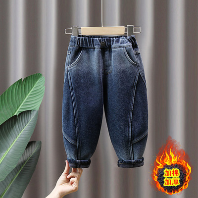 4256男童裤子儿童秋冬季加绒加厚牛仔裤中小童新款时髦宝宝一体绒
