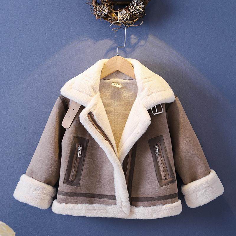 保暖加厚加绒儿童皮草外套女童皮毛一体机车服男宝宝秋冬季仿皮草