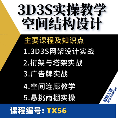 3D3S零基础空间结构设计实战教学网架管桁架塔架广告牌空间钢连廊