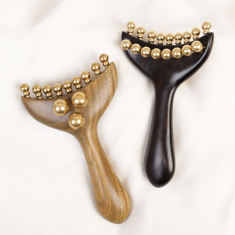 黄铜檀木金珠樽按摩面部提拉法令纹苹果肌下颚线美容工具