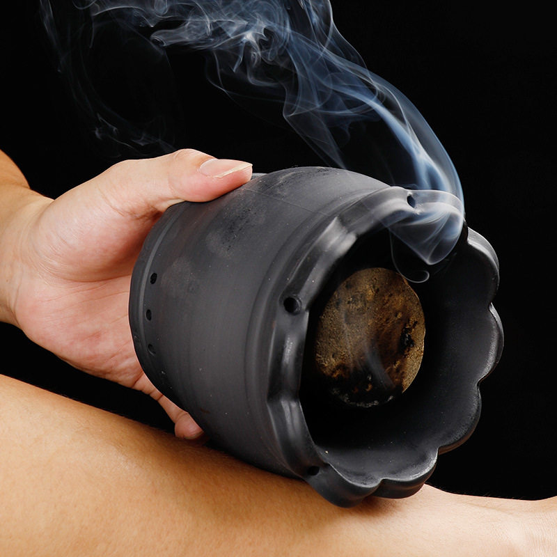 砭石艾灸罐陶瓷莲花大火龙罐美容院艾灸馆刮痧艾柱器具中医魔灸罐