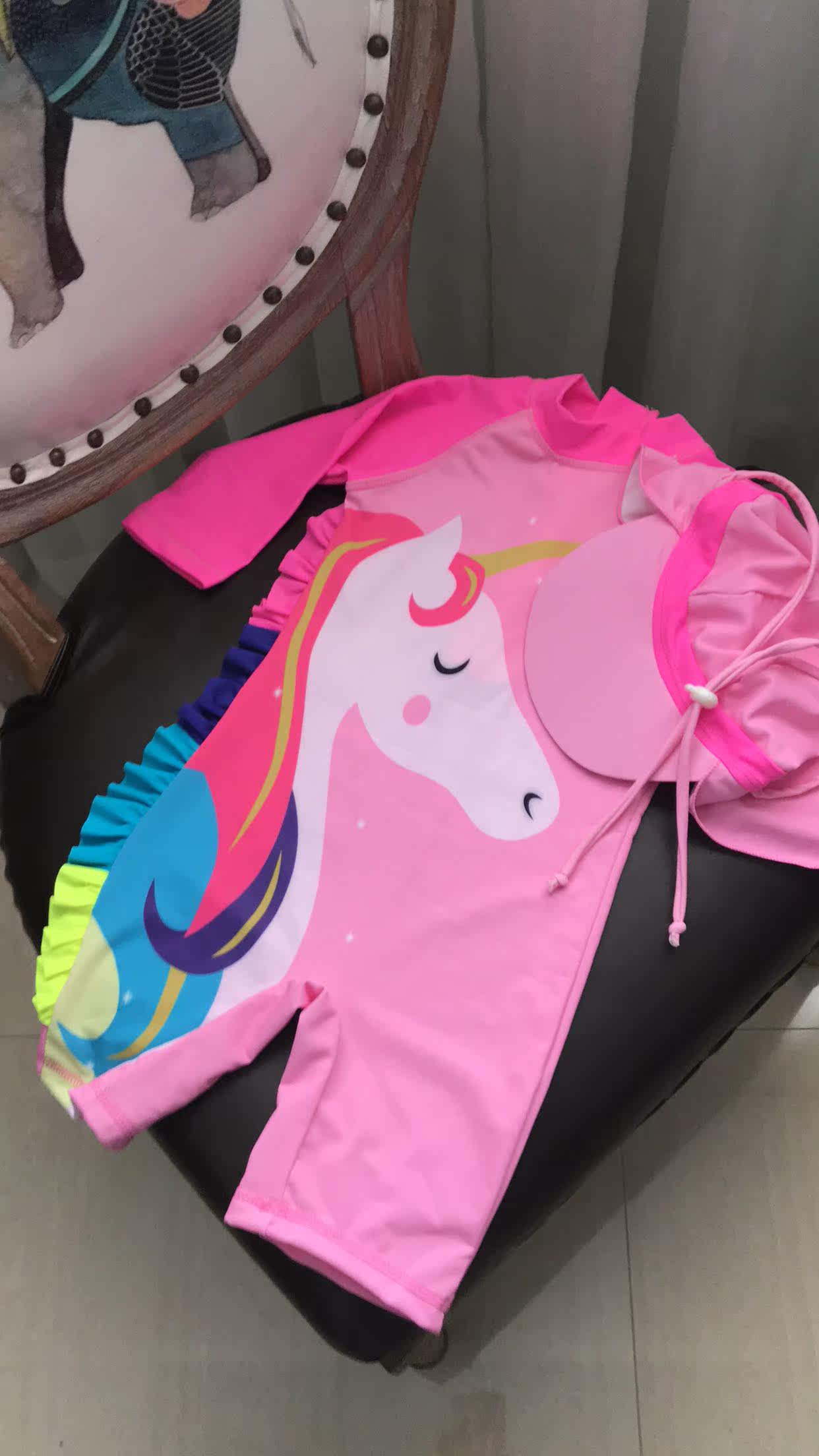 女儿童独角兽连体泳衣沙滩温泉防晒长袖泳装带护颈帽可爱公主卡通|ruв категории Детская одежда, детей купальник, стилем белье - от Buy2taobao.com для оказания профессиональной услуги покупки агента Taobao