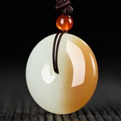 天然和田玉糖白平安扣男女同款 吊坠项链玉石挂件情人节高档礼品物