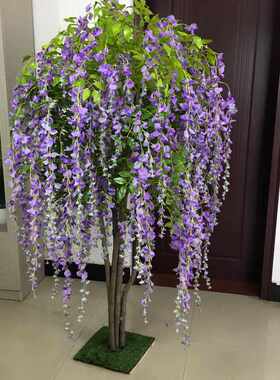 仿真紫藤树假树假花客厅装饰绿色绿植物落地绢花盆栽仿真植物造景