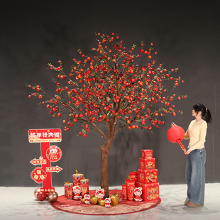 许愿树2026仿真石榴树假树仿真树新年装饰树大型室内外橱窗造景