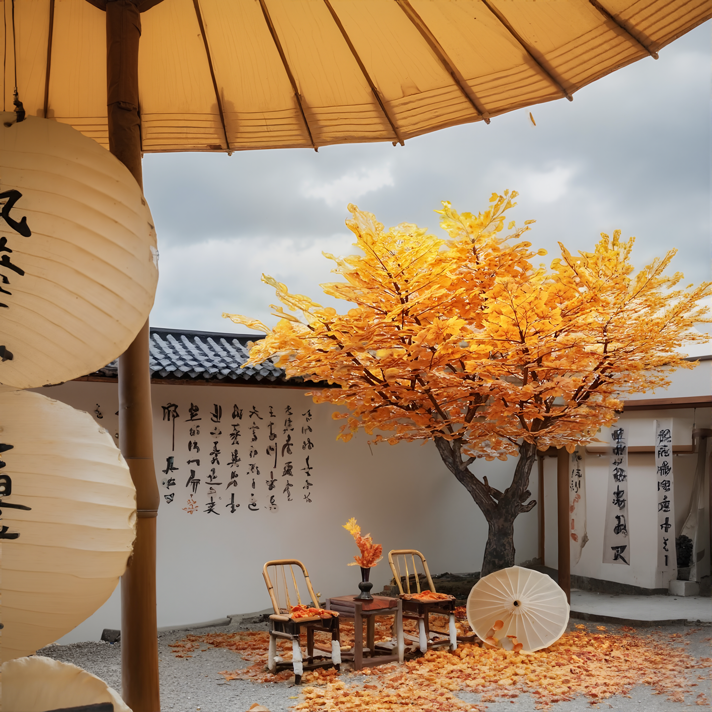 仿真胡杨树假树秋季装饰庭院造景