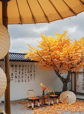 仿真胡杨树假树白桦树秋季装饰黄色造景树庭院景观装饰仿真树大树