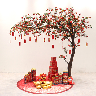 仿真石榴树许愿树假果树祈愿树假树仿真树柿子树活动喜庆氛围装饰