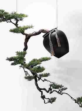 中国风仿真迎客松悬挂松树倒挂景观日式禅意吊挂造景酒店玄关摆件