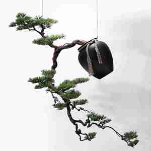 高级禅意松树玄关造景摆件倒挂