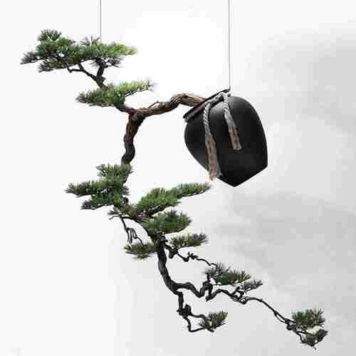 高级禅意松树玄关造景摆件倒挂