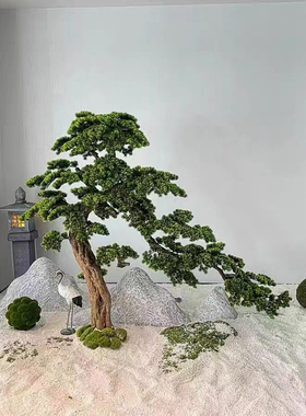 仿真迎客松松树假树美人松罗汉松盆景中式植物室内景观造景仿真树