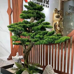 迎客松大型仿真罗汉松室内外装饰造景假松树酒店中式落地摆件景观