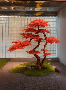 仿真红松枫叶树松树景观室内装饰摆件大型造景假树橱窗酒店迎客松