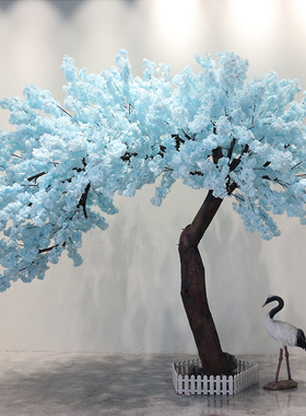 蓝色樱花树仿真樱花树大型室内外装饰许愿树商场酒店橱窗陈列摆件