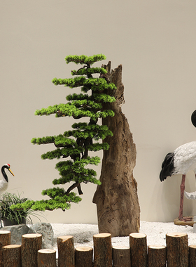 仿真迎客松仿真松树美人松风化木造景假树玄关客厅罗汉松落地摆件