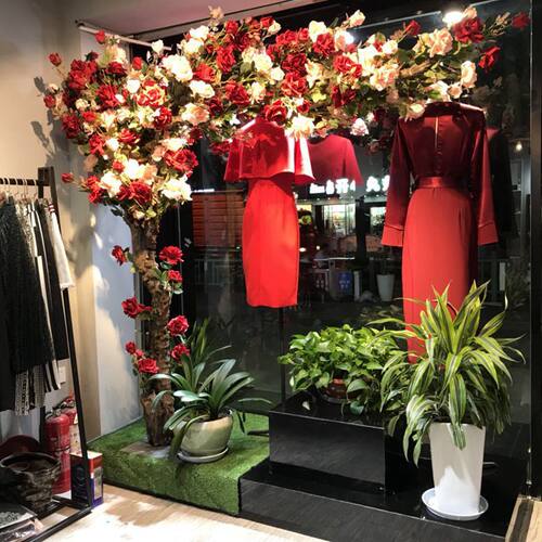 高品质仿真树玫瑰花树造景树月季