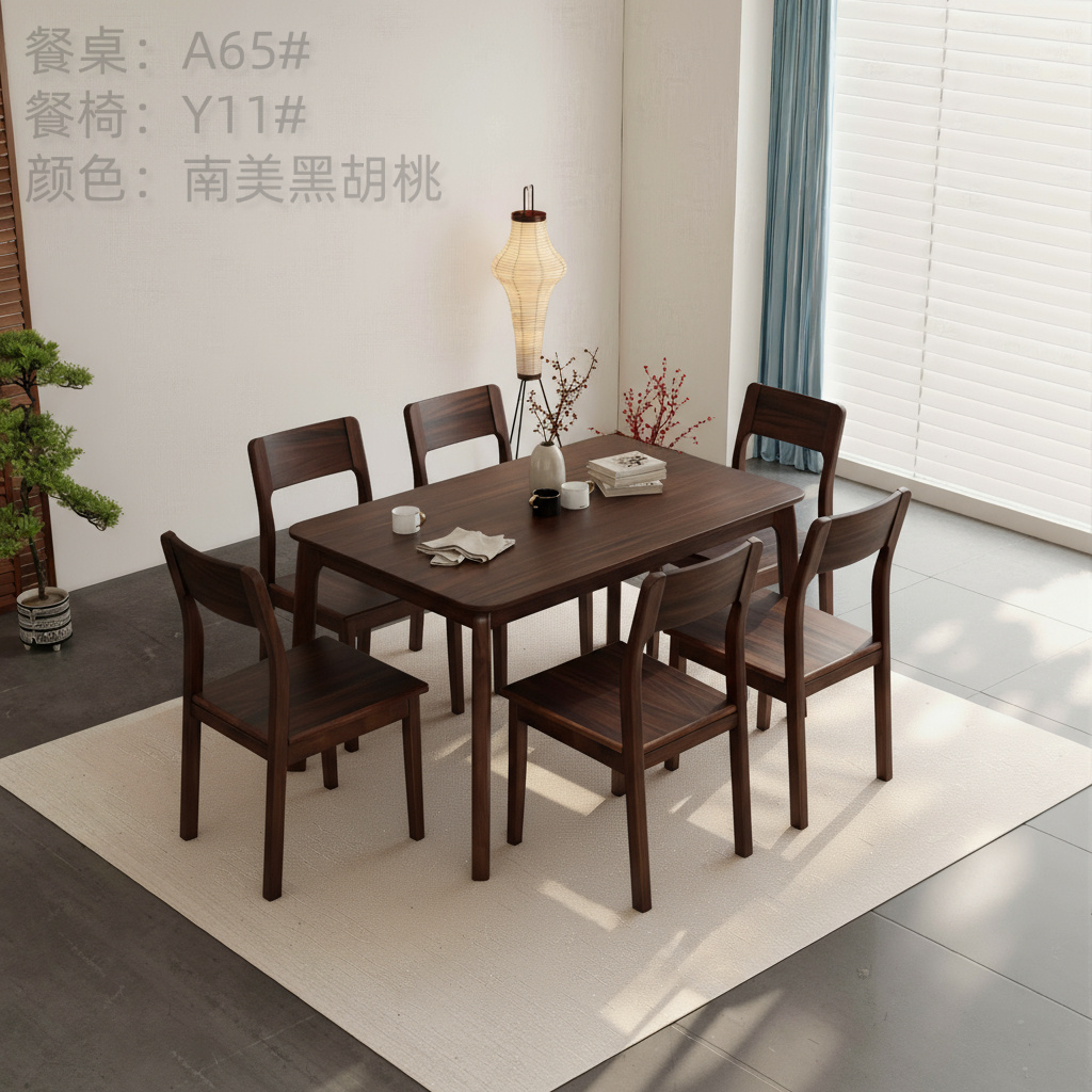【Justin】家用餐桌简约餐厅胡桃色餐桌椅组合全实木长方形吃饭桌