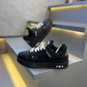 新款 花纹潮流百搭板鞋 胖丁鞋 时尚 男纯色皮面压花厚底休闲鞋 秋季