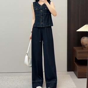 牛仔马甲阔腿裤套装女2025年新款春夏时髦洋气减龄休闲时尚两件套