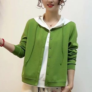 洋氣減齡春秋假兩件衛衣外套時尚 T恤寬松遮肚子 顯瘦拼接連帽長袖